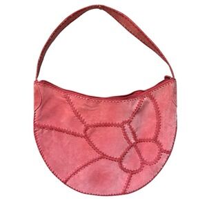 Vintage Nine West Red Suede Patchwork Butterfly Crochet Shoulder Bag Purse Boho